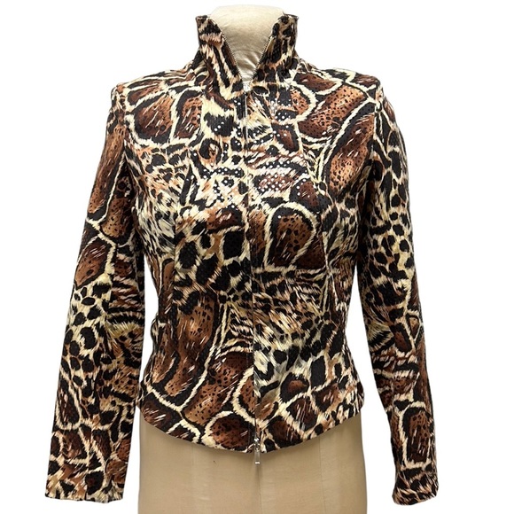 Vintage VIEW | Sequin Animal Print Brown/Black Jacket Blazer Size 8 - Picture 1 of 16